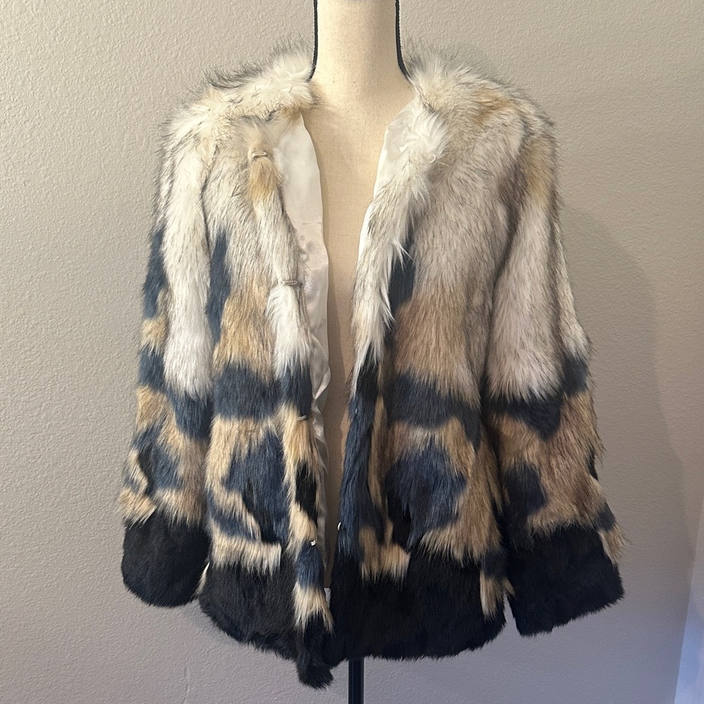 Luii Multicolor Black, blue, tan and cream. Faux Fur Jacket